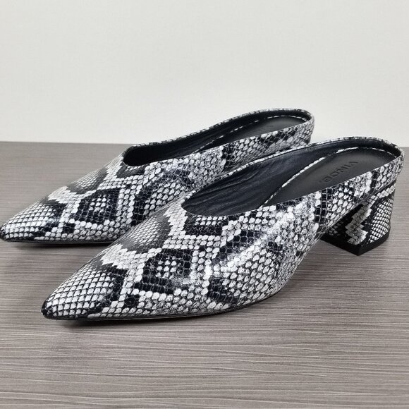 Vince Ralston Block Heel Mule, Black & White Leather, Women’s Size 9 M / 39 - Picture 1 of 12
